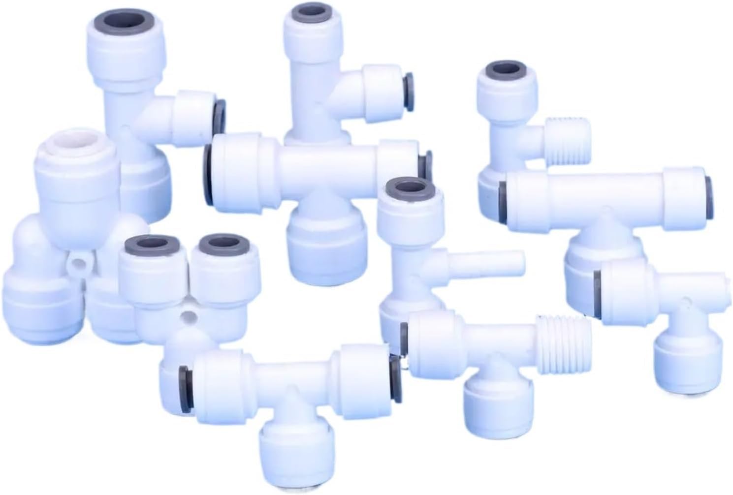 RO Wasserfilter-T-Stück, Schnellanschluss-Schlauchverbinder, 1/4 Zoll & 3/8 Zoll Rohradapter für Umkehrosmoseanlage, 50 Stück