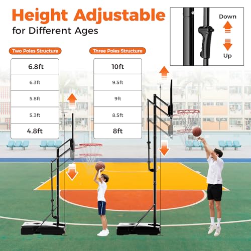 Image of AWII SPORT Basketball Hoop 44 Inch Backboard Protable Basketball Hoop Outdoor, 4.8-10ft Height Adjustable Basketball Goal System for Kids Youth Adults Play in Backyard /Courts /Indoor