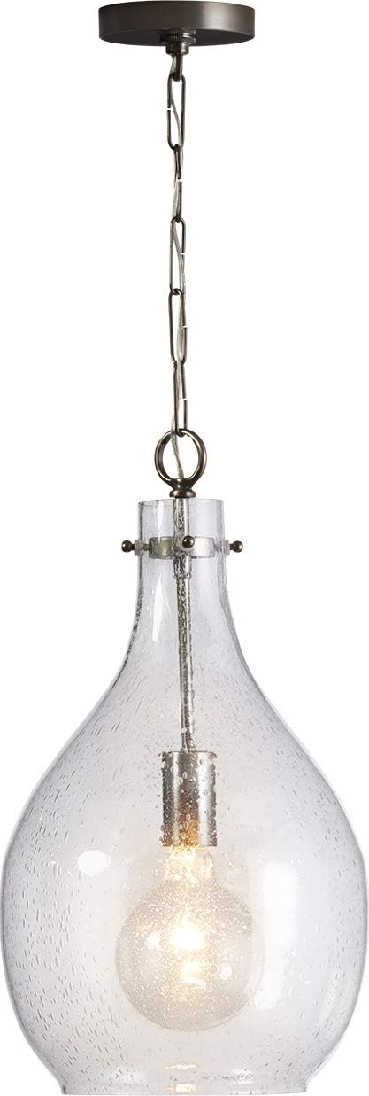 Capital Lighting 333813BN-472 Rabun Stone Seeded Glass Teardrop Pendant, 1-Light 100 Watt, 22" H x 12" W, Brushed Nickel