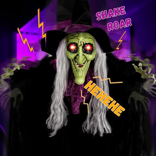 150cm Animierte Hexe für Halloween Deko 🎃 – Sprachaktiviert, Leuchtende Augen & Gruselige Bewegung für Spukhäuser! – Bild 3