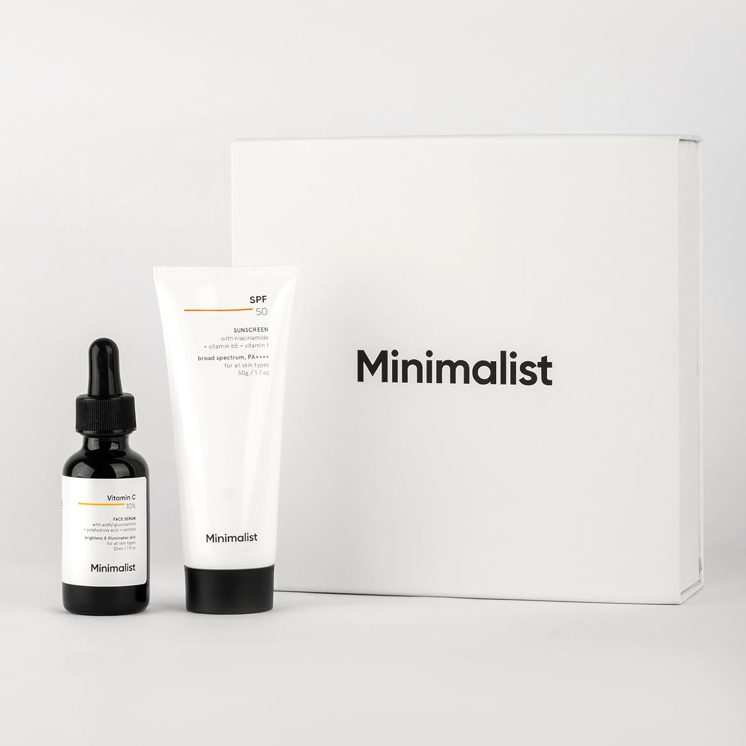 Minimalist Brightening & SPF Skincare Gift Set | Premium Gift Kit for Women & Men | Serum & Sunscreen Combo Minimalist Brightening & SPF Skincare Gift Set | Premium Gift Kit for Women & Men | Serum & Sunscreen Combo