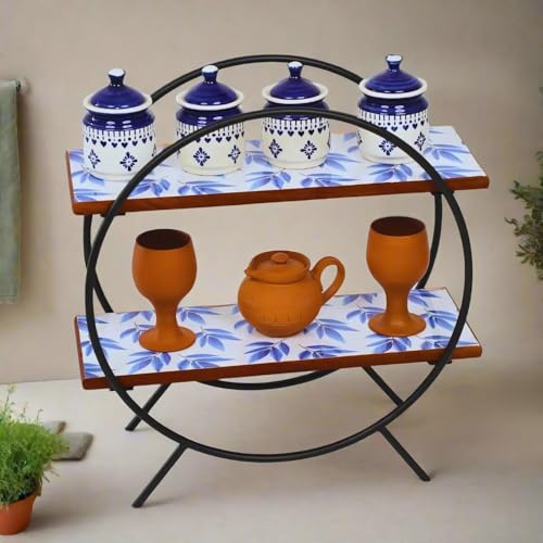 Image of Premium Bluedoodle Wooden Kitchen Organizer /Countertop Kitchen Storage Rack /Spice Rack /Shelf /Wooden Organizer /Living Room Organizer,Big(40.6 L x 37 W x 17.5 H Cm)