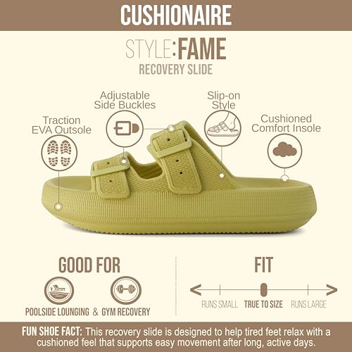 Image of CUSHIONAIRE Fame Pillow Recovery Sandals for Women, Adjustable Double Buckle Waterproof EVA Cloud Slides for Women