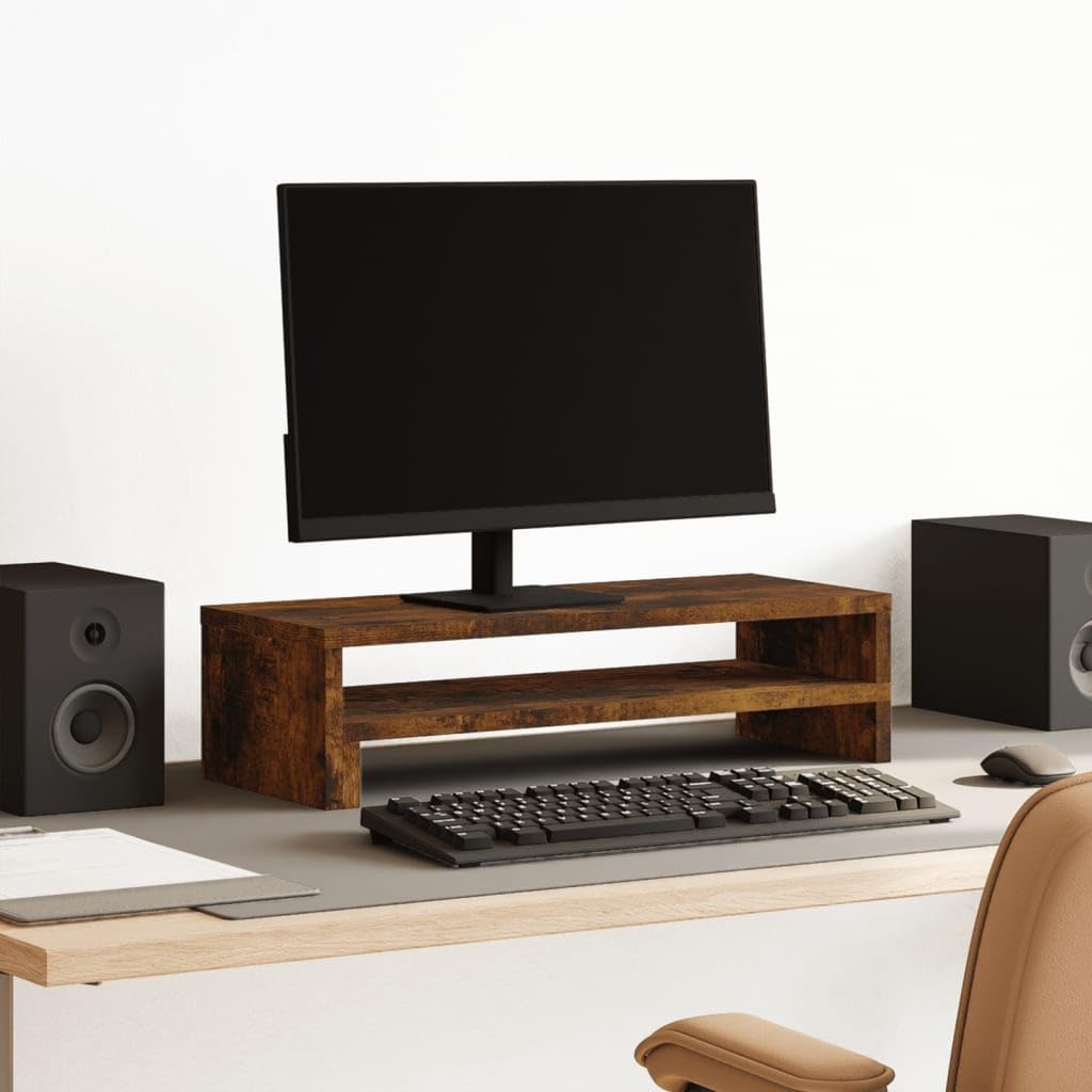 Supporto per monitor in rovere affumicato, 54 x 22 x 15 cm, rialzo ergonomico da scrivania in legno per ufficio e casa