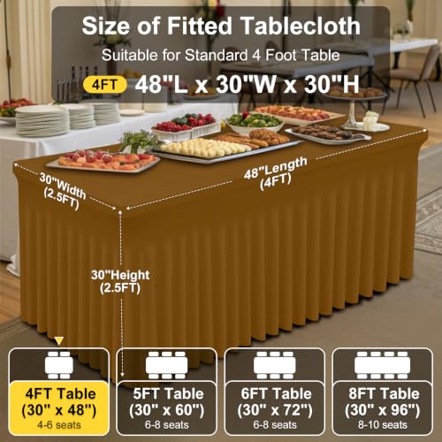 Image of Smiry Spandex Elastic Fitted Table Cloth Skirt for 4FT Rectangle Table | Stretch Washable Table Cloth, Banquet Table Cover for Wedding, Party, Indoor & Trade Shows, (Dark Brown, 48Lx30Wx30H)
