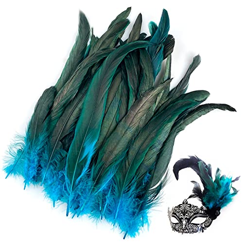 100 Piezas plumas de gallo, plumas de faisán decorativas, plumas falsas manualidades plumas decorativas, plumas de gallo verdes azules, plumas artesanales naturales, plumas de pájaro para decoración