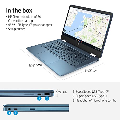 Hp 2022 Newest X360 Chromebook Spin 2-In-1 Convertible Laptop Student Business, 14" Hd Touchscreen, Dual Core Intel Celeron N4120 Processor, 4Gb Ram, 64Gb Emmc,Camera, Wi-Fi, Chrome Os+Marxsolcables #TOP2