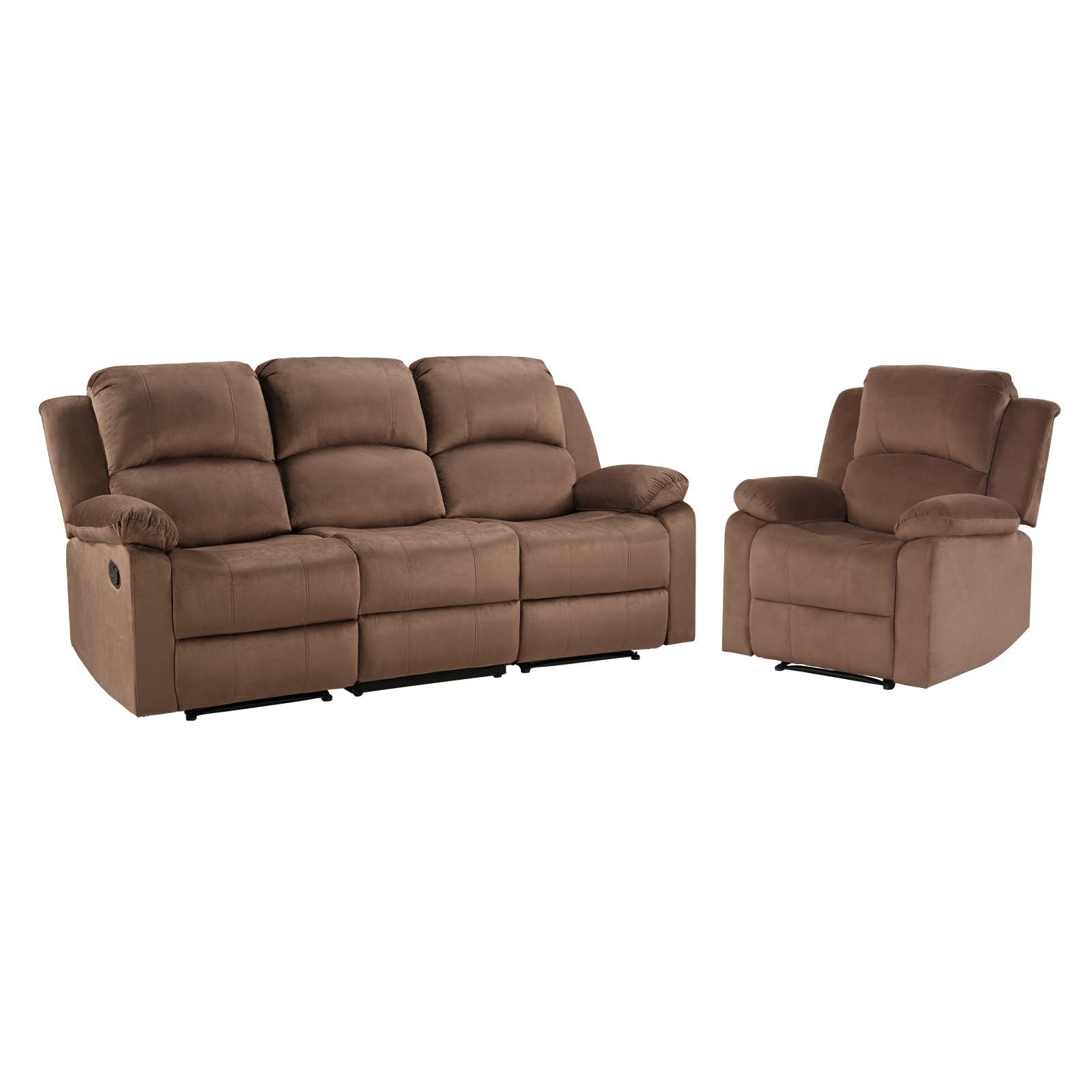 EBELLO Manual Reclining Couch Set for Living Room, Include 1 Recliner Chair, 3 Seat Sofa, Soft Microfiber Recliner Sofa Furniture Set for Home and Office, Brown view 9