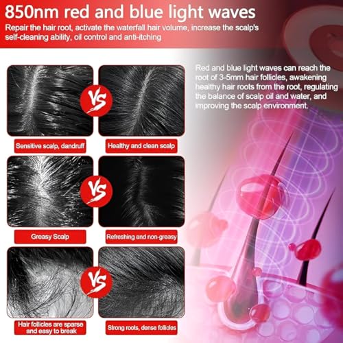 Image of Scalp Massage Comb with LED Light and Liquid Guide Roller Ball, IPX7 Waterproof, Rechargeable Handheld Hair and Scalp Massager (6ml Tank, USB Charging Cable Included)