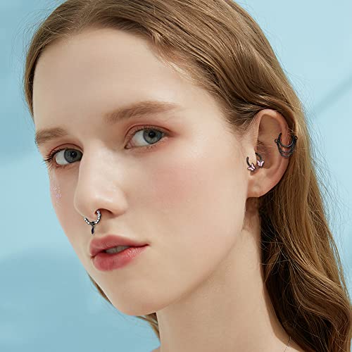 Sanfenly 9Pcs 16G Septum Rings for Women Men Stainless Steel Dangle Septum Jewelry Blue Planet Teardrop CZ Butterfly Bat Spiked Daith Earrings Hoop Nose Rings Cartilage Helix Septum Piercing Jewelry4