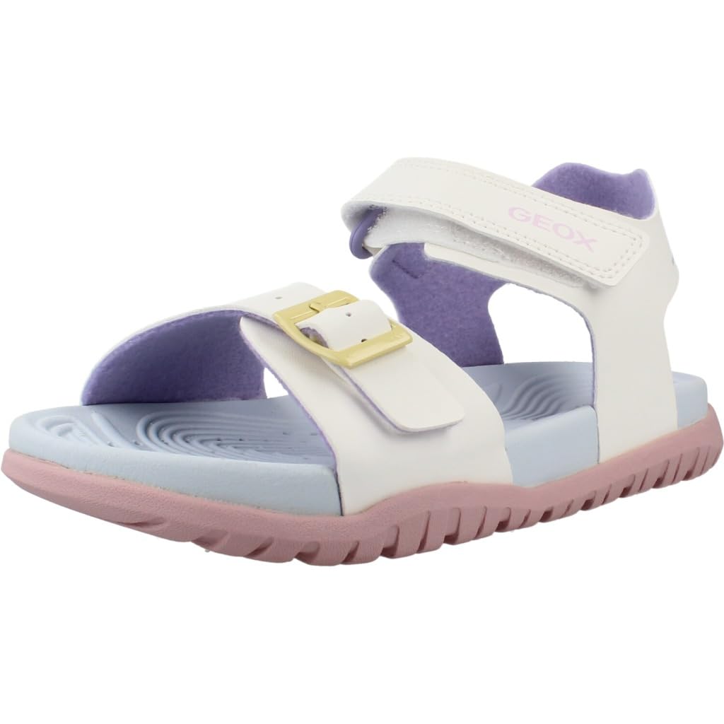 Geox J FUSBETTO GI Sandal, White/Multicolour, 32 EU