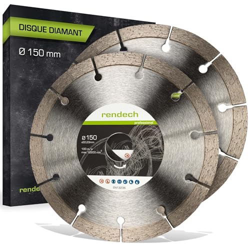 rendech® Disque diamant 150 mm professionnel pour Béton, Pierre, Brique etc. - Disques à tronçonner diamantés haute performance | Lot de 2