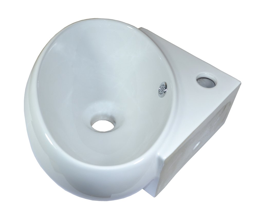 Omeere - Lavabo de cerámica para esquina (39 x 37,5 cm, montaje en pared, ovalado, semicírculo), color blanco
