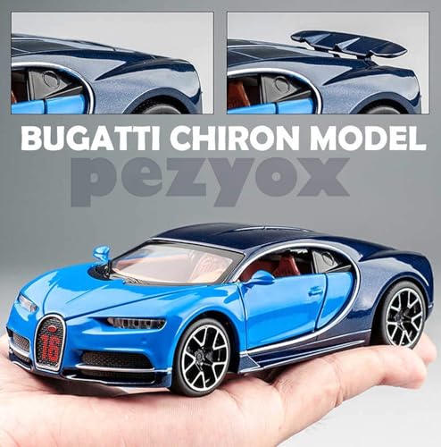 Image of 1:32 Scale Bugatti Chiron Die-Cast Metal Car with Sport car Openable Doors Light and Sound,Pull Back Function Indoor Outdoor Toy for Kids. (Blue)