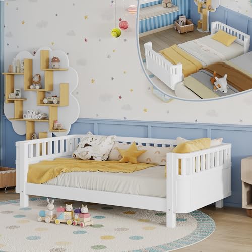 Duxelifin Twin Size Kid Bed with Rails,Wooden Kids Day Bed with...