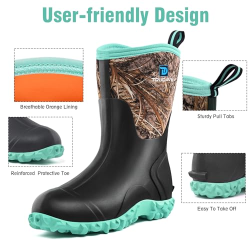 Image of Trudave Rubber Boots for Women with Steel Shank, 6mm Neoprene Mid Calf Rain Boots, Waterproof Insulated Mud Work Boots All Season, Size 5-11