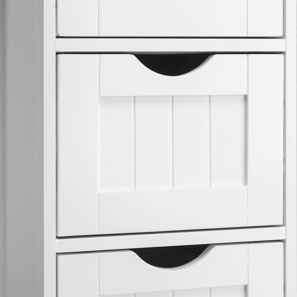 BAKAJI Cassettiera Armadietto Armadio da Appoggio 4 Cassetti Rimovibili in Legno MDF Bianco Linea Shabby Salvaspazio da Bagno Camera Stanza