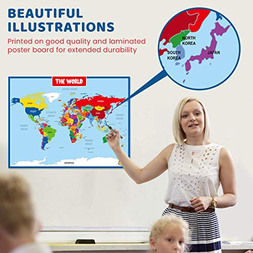 Uncle Wu Learn About Continents, Countries, And Oceans With Our Informative World Map Poster- Use For Home School,Classroom,Back To School Resources - 18 X 24 Inch #TOP7