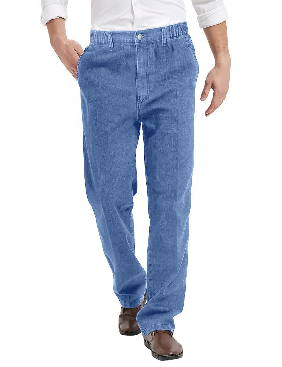 IDEALSANXUN Mens Elastic Waist Jeans with Zipper and Button