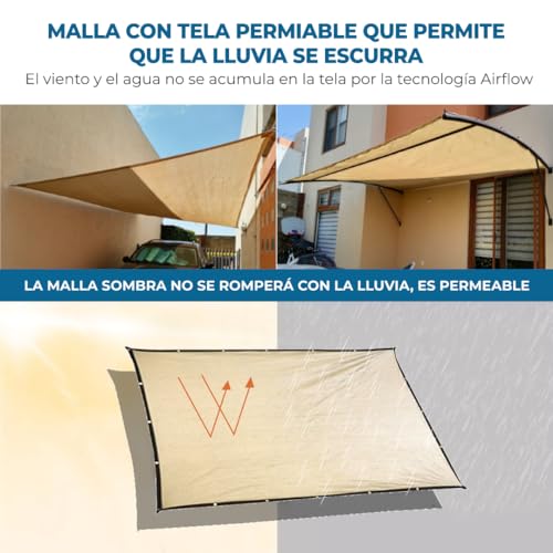 MPQ Malla Sombra Toldo Raschel 90-4x4m Beige - Tira y Ojales Reforzados - Protección UV - Polietileno de Alta Densidad - Ideal para jardín, Exterior, Vela, Resistente al Sol y al Desgaste