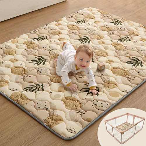 Image of Blissful Diary Baby Play Mats for Floor, 72x48 Inch Extra Thicker & Large Soft Cushioning Foam Playmats for Babies and Toddlers, Foldable Washable Baby Crawling Mat for Playpen, Earth Tones Design