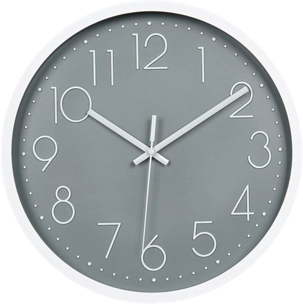 Wall Clock 12" Silent Non Ticking Arabic Numeral Clock Round Decorative Wall Clock for Living Room, Bedroom, Kitchen (Battery Not Included) Grey