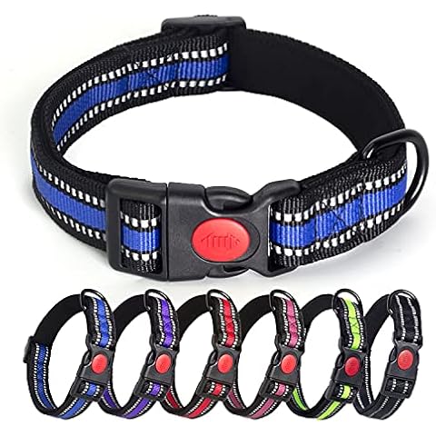 MELERIO Reflective Nylon Dog Collar with Safety Buckle, Adjustable Pet Collars with Soft Neoprene Padding for Small Medium Large Dog(Purple L) Cover