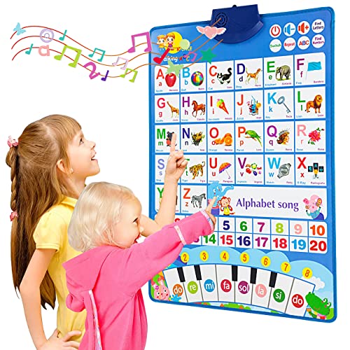 Bilingual ABC Learning Toys for Toddlers 3-5, Electronic Interactive Alphabet Poster, Talking 123s & Songs & Piano Keyboard, Speech Therapy Toys Age 3-7 Kids, Educational Toys for 3-5 Year Old Boys