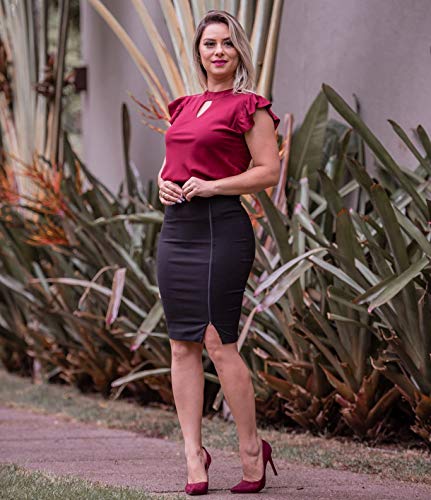 Blusa Feminina Gota Manga Curta Poa Viscose Moda Evangélica (XG/46, Marsala)