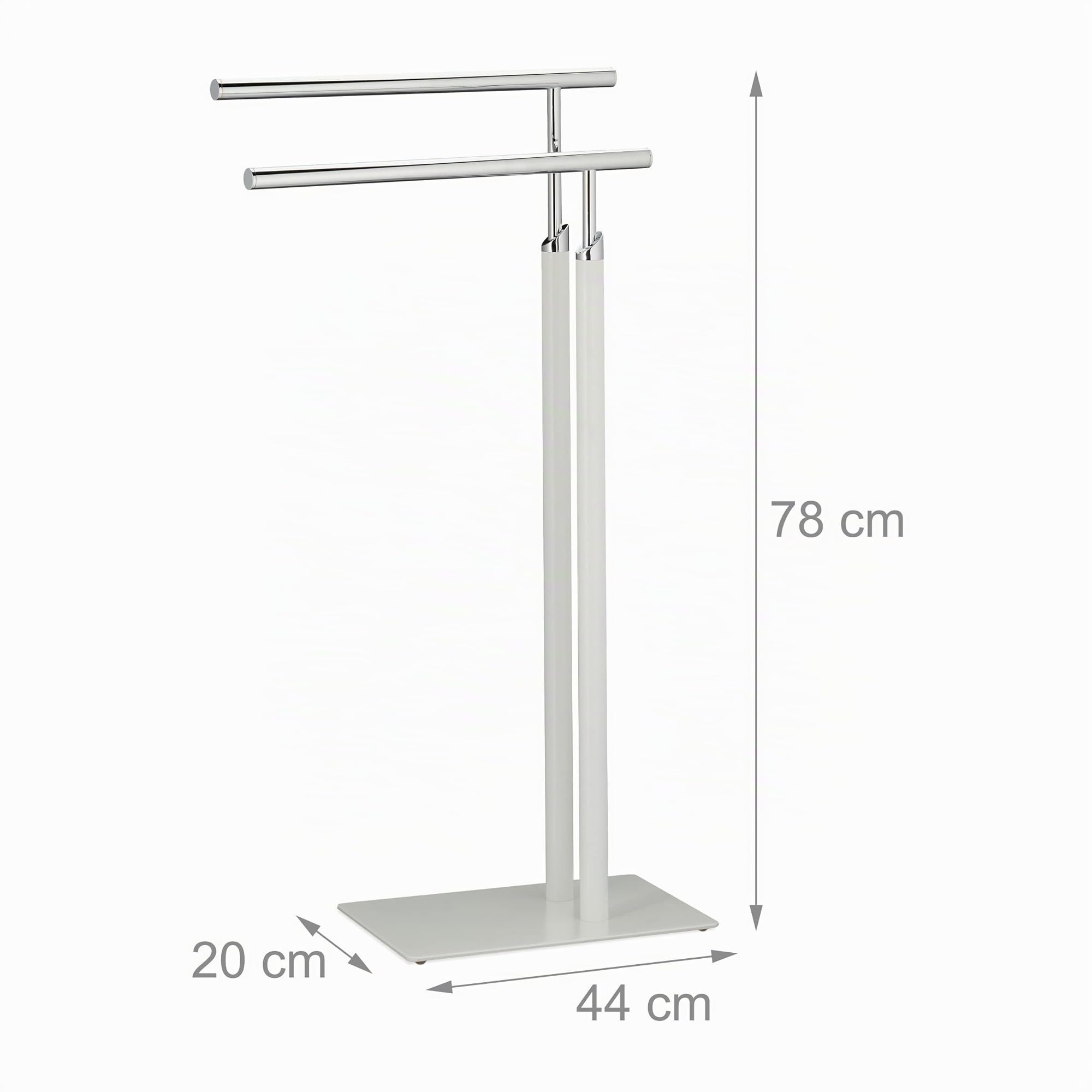 Relaxdays Piantana Portasciugamani, Autoportante con 2 Aste, in Acciaio, HxLxP: 78x44x20 cm, Bagno, WC, Bianco Argentato