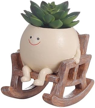 Smile Flower Pot Cute Resin Flower Pot Succulent Pot Unique Sitting Rocking Chair Succulent Flower Pot Mothers Day Christmas Creative Gift Holiday Gift with Drain Hole Small Smiling Flower Pot