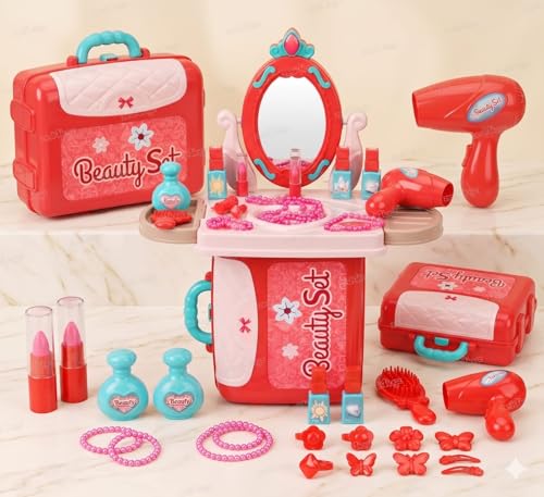 Image of Zest 4 Toyz Makeup Kit Set for Kids 3 in 1 Learning Educational Toy Makeup Set Kit for Girls 6-12 Suitcase Kit with Accessories Pretend Play Set Portable Suitcase Toy Gift for Girls - Pink