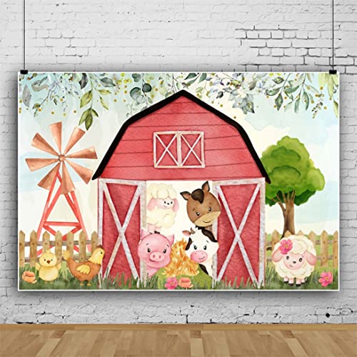 Ttincceer 7x5ft Animal Farm Backdrop Cute Pig Sheep Cow Pink Farmhouse Photography Background Eucalyptus Leaf Tree Cartoon Animal Photography Backdrop for Baby Shower - Image 3