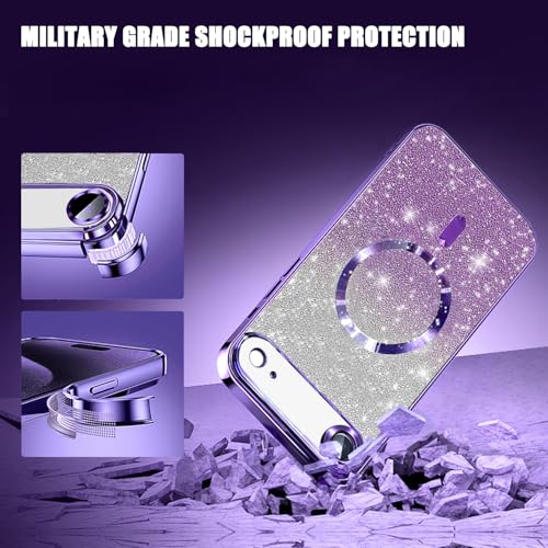 Image of Misscase for iPhone Air Case Compatible with MagSafe,Built-in Camera Lens Protector Full Protection Soft TPU Anti-Scratch Magnetic Glitter Slim Case Cover for iPhone 17 Air 6.5 inch Purple