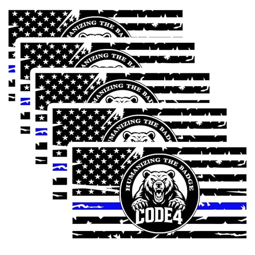 Thin Blue Line Sticker Code 4 Sticker Police Police Support Stickers - American Flag Thin Blue Line Decal for Cars Trucks Windows Laptops (CODE4 Sticker 5PCS)