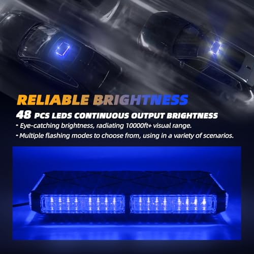 Image of 12 Inch Roof Top Strobe Lights /Magnetic Base, Mini LED Flashing Traffic Light Bar for Plow Tractors, Tow Trucks, Pickups, Roadside Assistance Vehicles (Blue)
