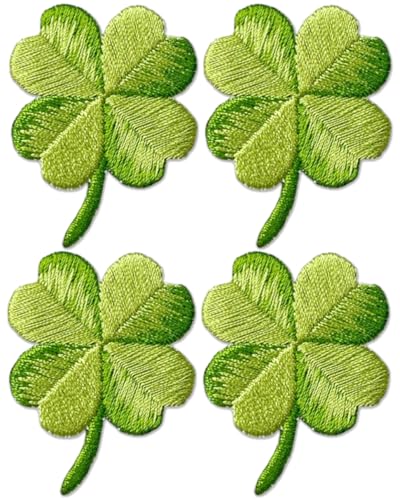 TPZORJX 4 Piezas Trébol de cuatro hojas Parches Ropa Termoadhesivos, Apliques Bordados de costura para Decoración y Reparación, Tela, Camisetas, Mochilas, Jeans, Repara El de Agujero