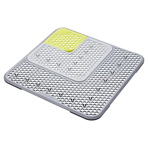 KitchenCraft Tappetino di protezione per lavello, 3 pezzi regolabili, protezione per lavello, bicchieri e stoviglie, plastica, 30 x 30 cm (12 x 12'), grigio/verde