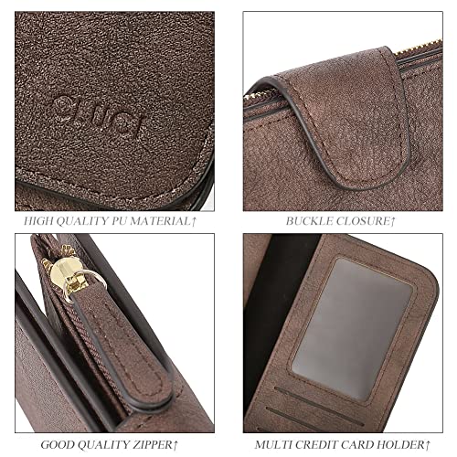 Image of CLUCI Women Wallet Soft Leather Designer Trifold Multi Card Organizer Lady Clutch, Coffee, Large,