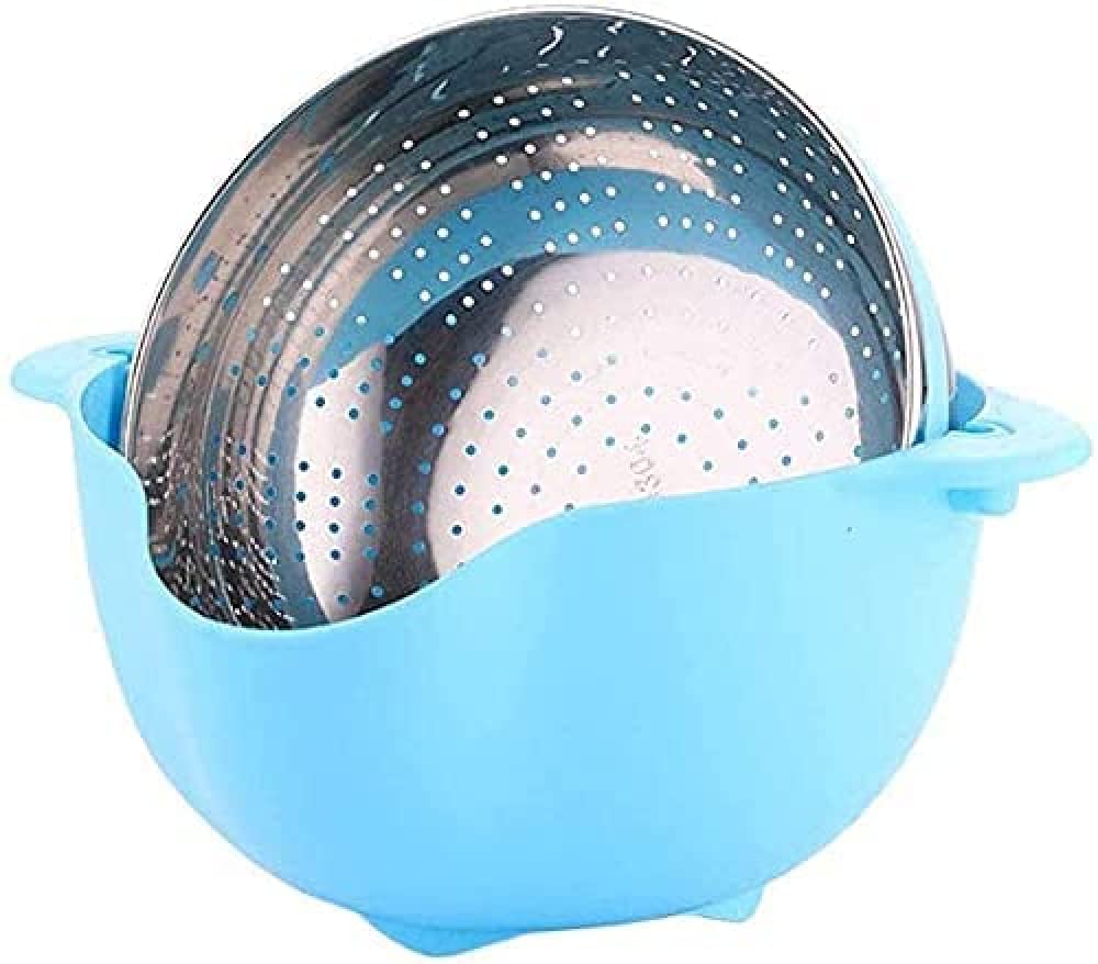 Colador Colador 2 en 1 Cestas de Frutas giratorias para Cocina Coladores microperforados Desmontables Autodrenantes para Pasta Arroz Espagueti Fideos Ensaladas Verduras (Azul)-Blue