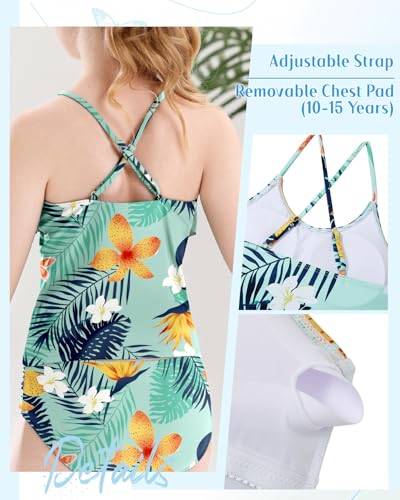 Image of Century Star Girls Flounce Tankini 2 Piece Bathing Suit | Cute swimwear set with a stylish flounce top,Comfortable fit, perfect for girls' summer beach vacations