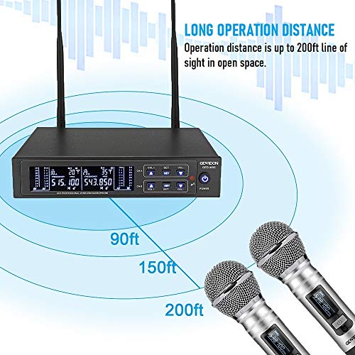 Wireless Microphone System, GEARDON 100 Channel Dual UHF Metal Cordless Handheld Mic Set with 200ft Long Range Professional Performance for Presentation/Church/Karaoke