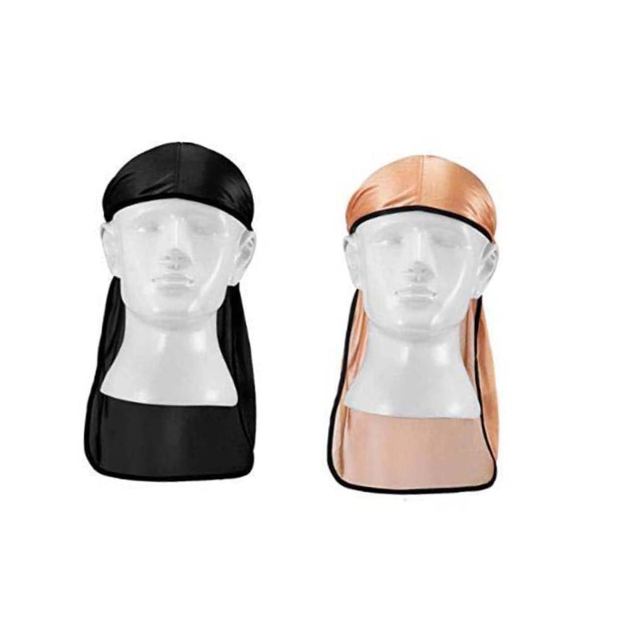 6piezas Turbantes De Satén Para Mujer Con Larga y Diseño Elegante Gorro Pirata Para Actividades Al Aire Negro Con Bordes Rosa Dorado