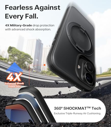 Image of TORRAS 360 Magnetic Stand for iPhone 17 Case, [Rotatable Sturdy Kickstand][Fit for MagSafe][4X Mil-Grade Shockproof] Slim Translucent Phone Cover, Camera Button, Obsidian Black, Ostand O3 Fitness