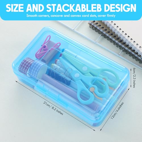 Image of Fainne 24 Pack Clear Plastic Pencil Box,Light Pink, Light Blue,Mint Green | Stackable Organizer for School Supplies, Large Case for Crayons Markers, Snap-lid Keeps Stationery Secure, Bulk Set