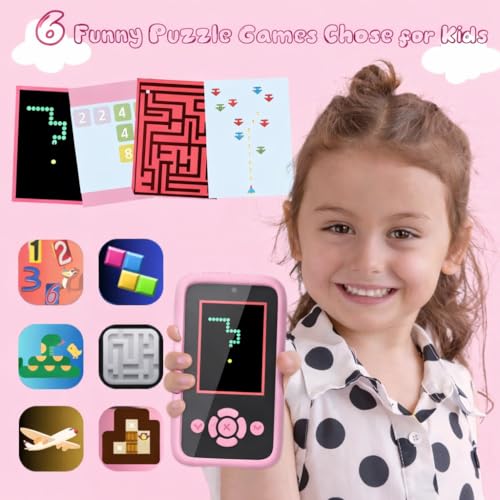 Image of Brand Conquer Kids Mobile with Digital Camera 2.4 inch IPS Screen, 1080P HD Video, 40MP Photo, Flash Light, 6 Games, MP3 Player, Type-C Port, 32GB Expandable, Silicone Cover with Rope & Cable (Pink)