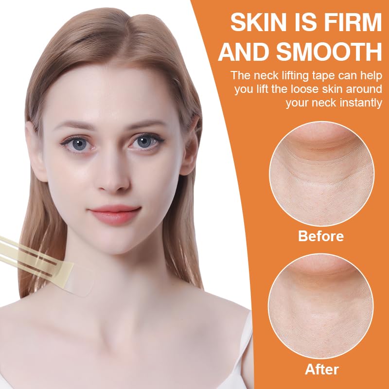 Neck Lift Tape - 20 Pcs Invisible Adhesive Patches with 4 Support Bands, Instant Neck Firming for Sagging Skin & Double Chin, Medical Grade Wrinkle Reduction Tape，Home Use Anti-Aging Skin Care