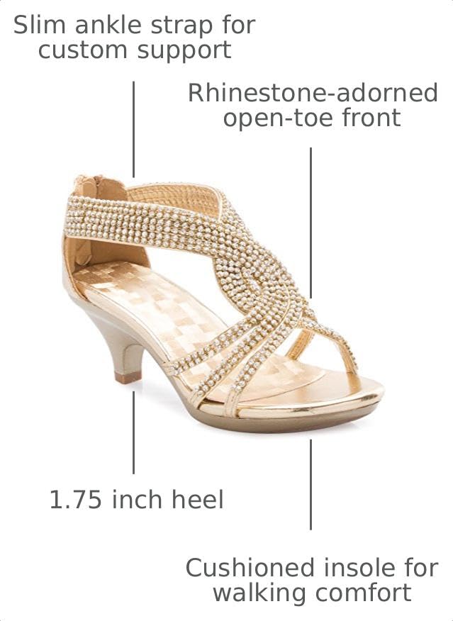 Image of Olivia K Girls' Kids Open Toe Strappy Rhinestone Dress Sandal Low Heel Shoes - Wedding, Dress, Dance, Flower Girl