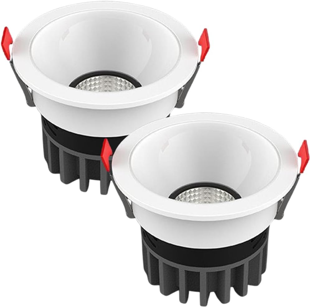 2 Pack Led Downlight Baffle Trim Adjustable Angle Daylight Retrofit Downlight 7W Recessed Lighting Eyeball Retrofit Spotlight Deep Anti-Glare COB Spotlights Led Can Lights