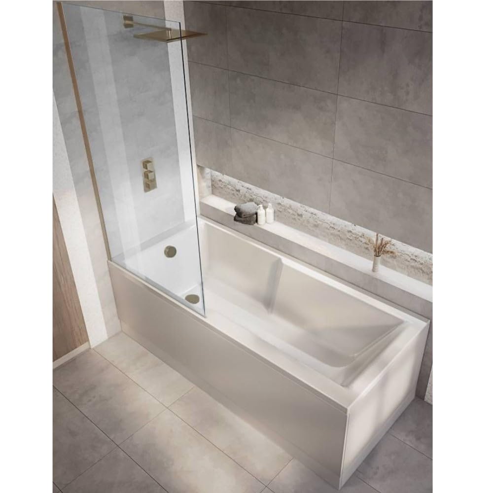 Milano Elswick White 1700mm x 750mm Single Ended Square Shower Bath Copper Screen Panels
